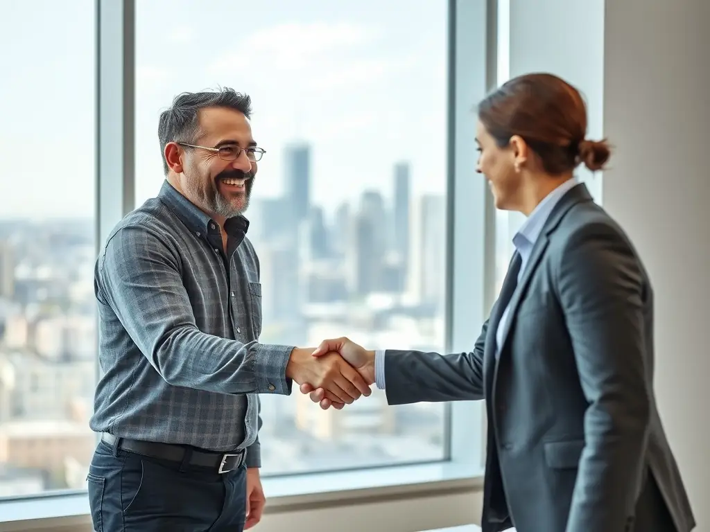 A dynamic image of a business owner shaking hands with a lender, symbolizing a successful business loan agreement. The scene should convey growth, opportunity, and the support Loan 88 provides to entrepreneurs.