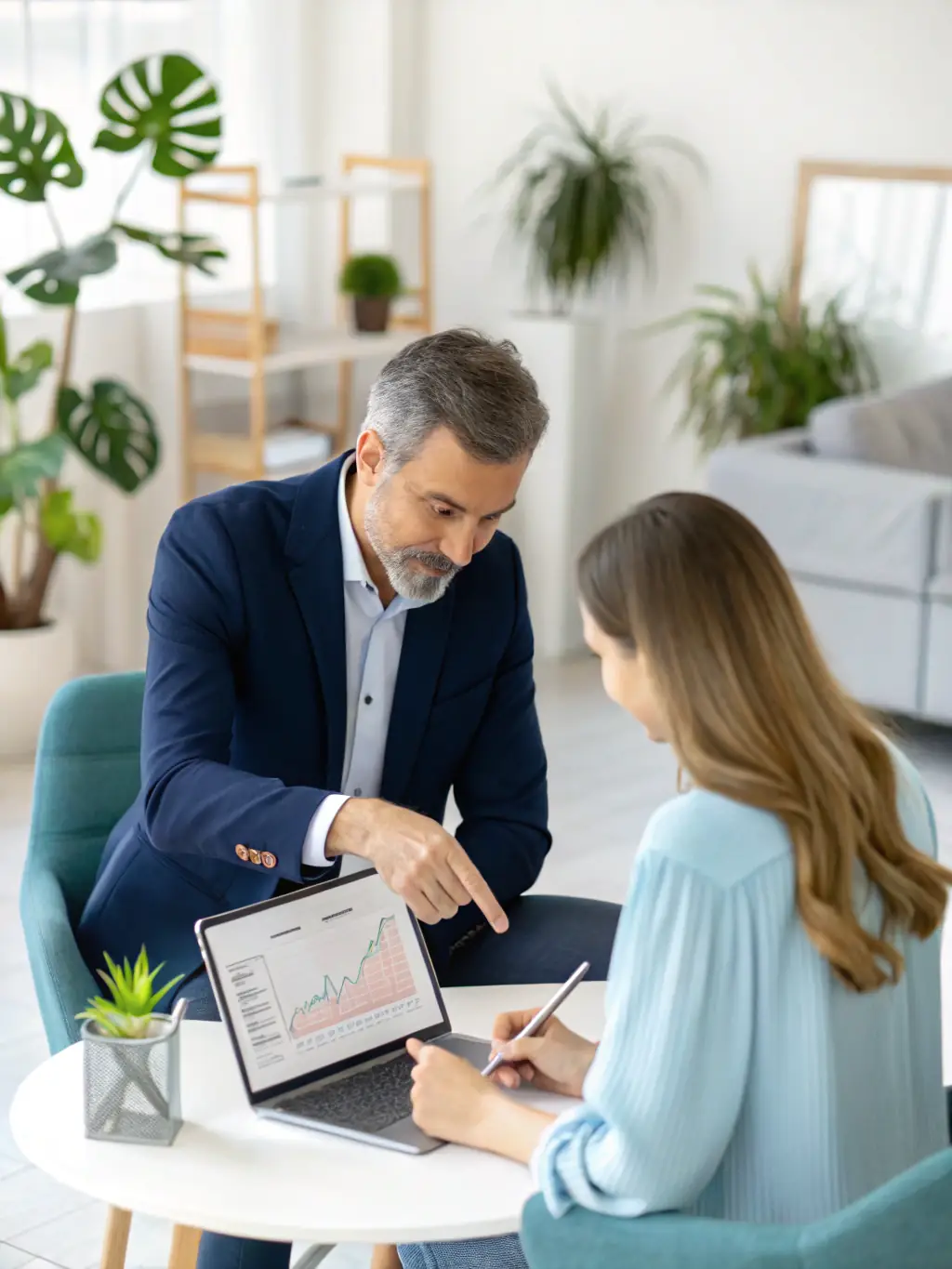 An image of a business owner reviewing loan options with a financial broker, highlighting the support provided for business growth.